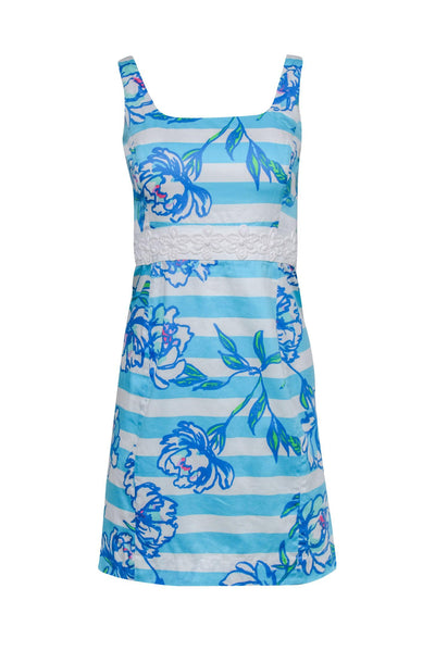 Current Boutique-Lilly Pulitzer - Blue Stripe & Floral Fitted Cotton "Serena" Dress Sz 0