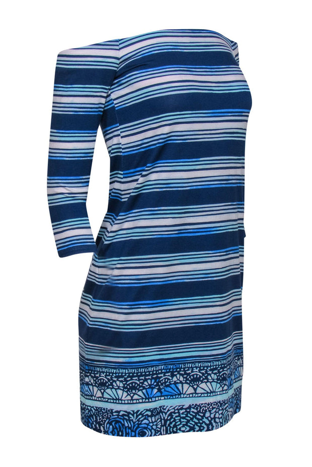 Current Boutique-Lilly Pulitzer - Blue Striped Off-the-Shoulder "Lurana" T-Shirt Dress Sz XS