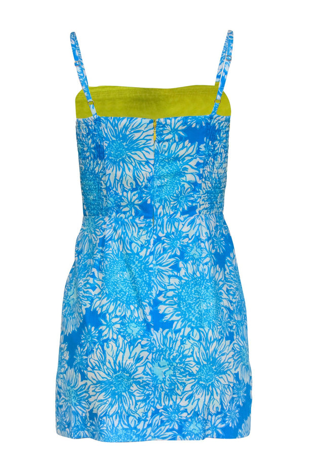 Current Boutique-Lilly Pulitzer - Blue & White Floral Cotton Dress w/ Yellow Trim Sz 0