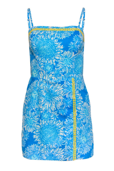Current Boutique-Lilly Pulitzer - Blue & White Floral Cotton Dress w/ Yellow Trim Sz 0