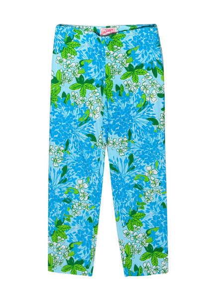 Current Boutique-Lilly Pulitzer - Blue, White & Green Cropped Floral Print Pants Sz 0