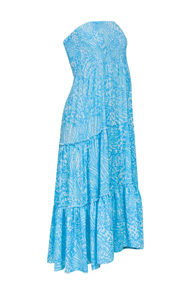 Current Boutique-Lilly Pulitzer - Blue & White Shell Print Strapless Tiered Maxi Dress Sz XS