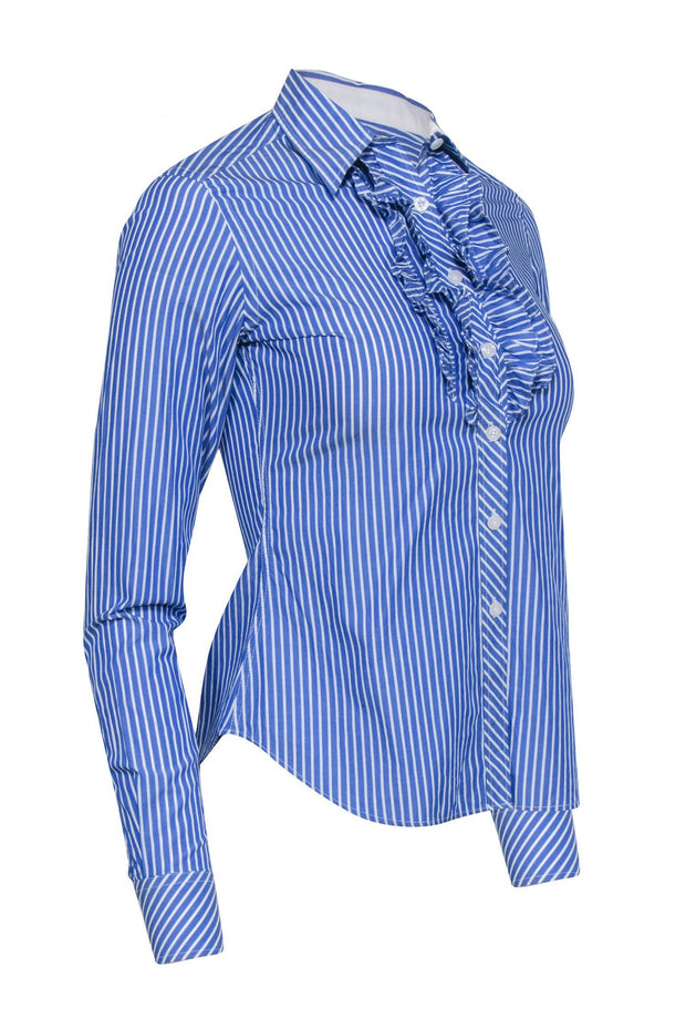 Current Boutique-Lilly Pulitzer- Blue & White Stripe Ruffle Button Front Long Sleeve Sz 0