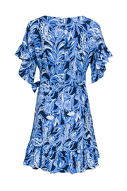Current Boutique-Lilly Pulitzer - Blue & White Tropical Print Faux-Wrap Dress Sz 8