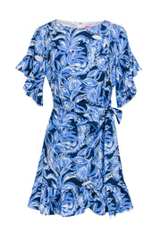 Current Boutique-Lilly Pulitzer - Blue & White Tropical Print Faux-Wrap Dress Sz 8