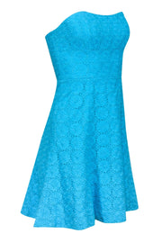 Current Boutique-Lilly Pulitzer - Bright Blue Floral Eyelet Lace Strapless Dress Sz 0
