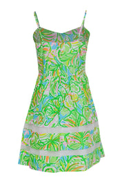 Current Boutique-Lilly Pulitzer - Bright Green Printed Cotton Sundress w/ Mesh Trim Sz 6