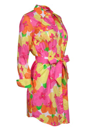 Current Boutique-Lilly Pulitzer - Bright Multicolor Floral Collared Shirt Dress w/ Belt Sz XS