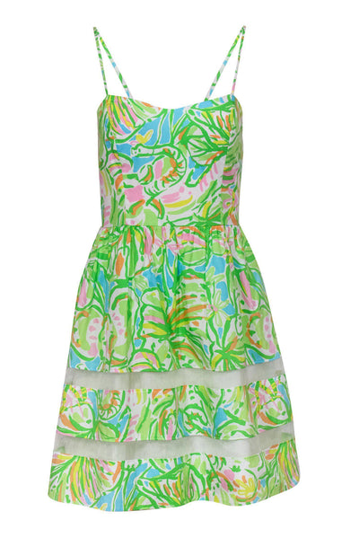 Current Boutique-Lilly Pulitzer - Bright Printed Cotton A-Line Dress w/ Mesh Accents Sz 0