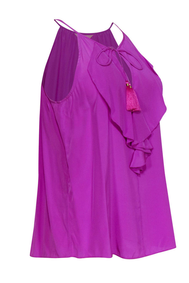 Current Boutique-Lilly Pulitzer - Bright Purple Silk Ruffle Tank w/ Tassel Ties Sz M