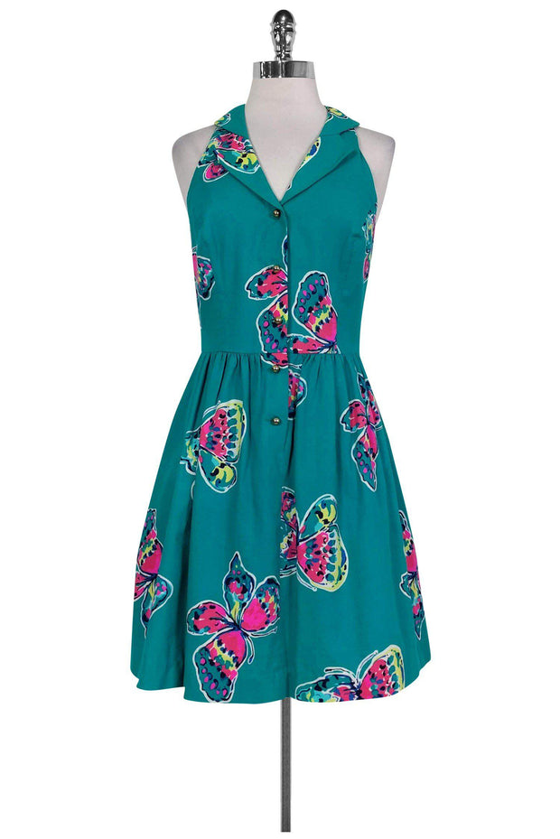 Current Boutique-Lilly Pulitzer - Bright Teal Butterfly Dress Sz 4