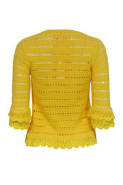 Current Boutique-Lilly Pulitzer - Bright Yellow Eyelet Knit Sweater w/ Ruffle Trim Sz XS