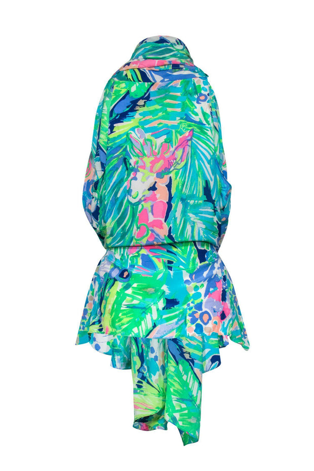Current Boutique-Lilly Pulitzer - Brightly Colored Silk Draped Beach Coverup Sz S/M