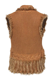 Current Boutique-Lilly Pulitzer – Camel Cotton Blend Knit Metallic Vest w/ Faux Fur Sz XXS