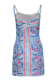 Current Boutique-Lilly Pulitzer - Cobalt & Neon Pink Print Cotton Sheath Dress w/ Tie Back Sz 00