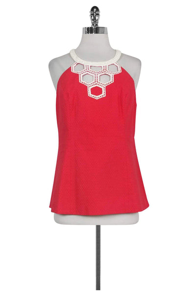 Current Boutique-Lilly Pulitzer - Coral Textured Tank w/ White Lace Collar Sz 10