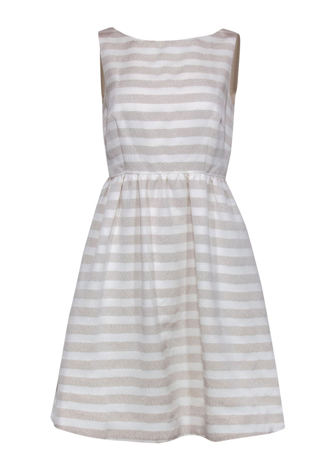 Current Boutique-Lilly Pulitzer - Cream & Gold Striped Sleeveless Fit & Flare Dress Sz 6