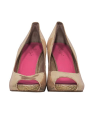 Current Boutique-Lilly Pulitzer - Gold Metallic Peep Toe Wedges Sz 10