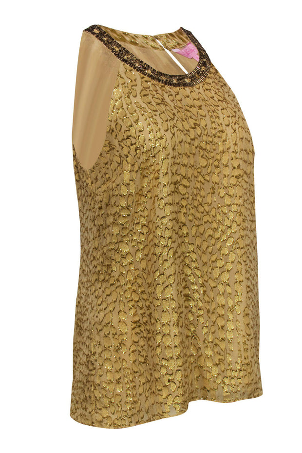 Current Boutique-Lilly Pulitzer - Golden Beaded Speckled Tank Sz M
