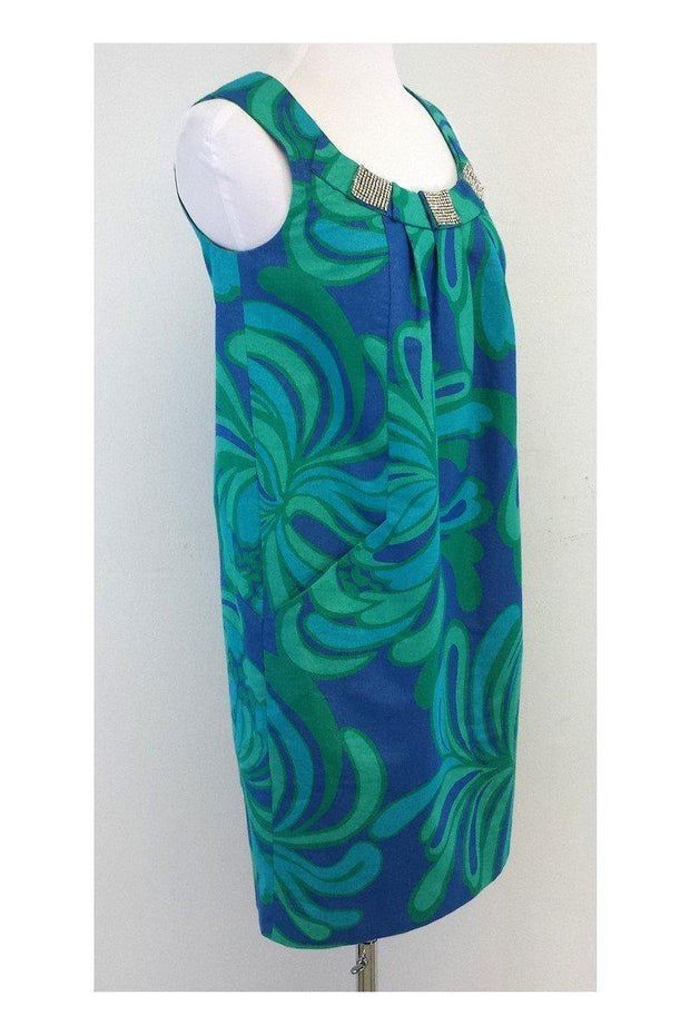 Current Boutique-Lilly Pulitzer - Green & Blue Print Cotton Shift Dress Sz 2