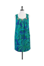Current Boutique-Lilly Pulitzer - Green & Blue Print Cotton Shift Dress Sz 2
