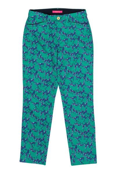 Current Boutique-Lilly Pulitzer - Green & Navy Zebra Print Tapered Trousers Sz 4