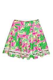 Current Boutique-Lilly Pulitzer - Green & Pink Leaf & Butterfly Print A-Line Skirt Sz 10