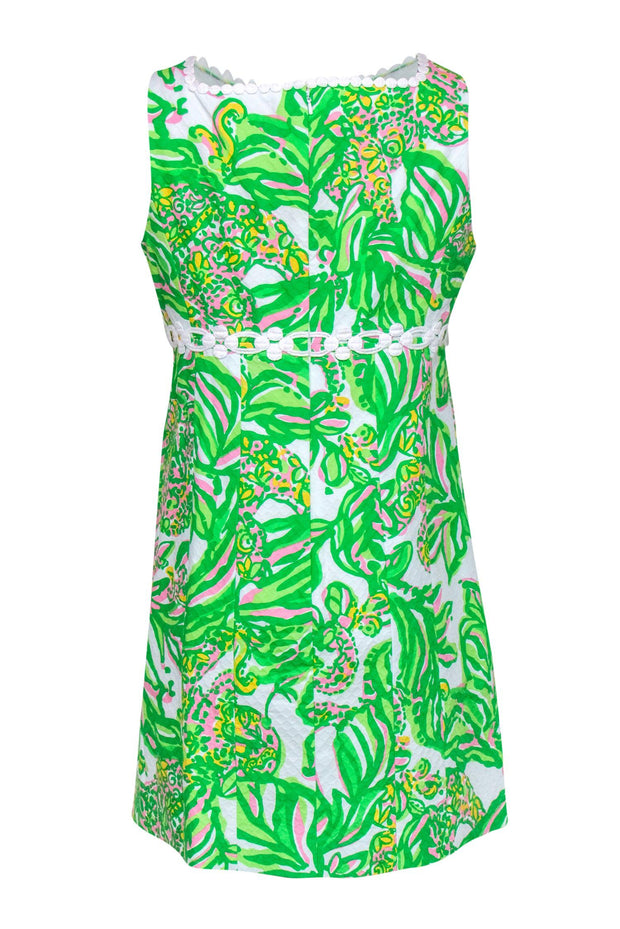 Current Boutique-Lilly Pulitzer - Green & White Floral Print Cotton Sheath Dress Sz 12