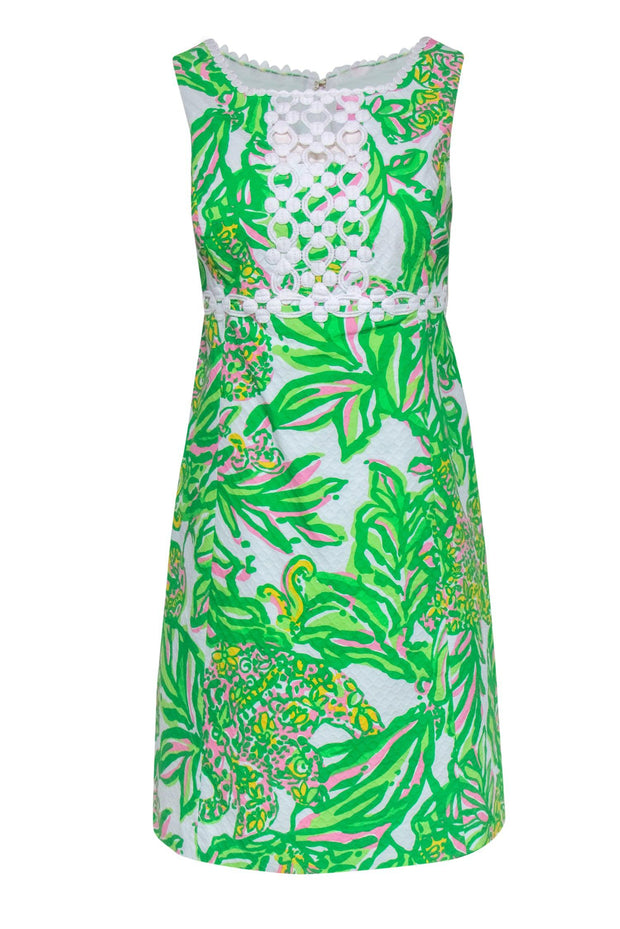 Current Boutique-Lilly Pulitzer - Green & White Floral Print Cotton Sheath Dress Sz 12