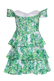 Current Boutique-Lilly Pulitzer - Green & White Leaf Print Eyelet Mini Dress w/ Ruffles Sz 00