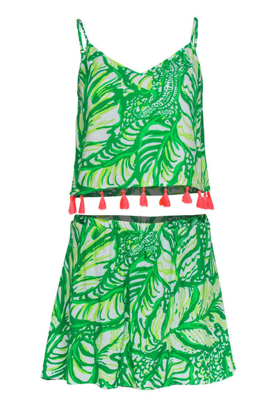 Current Boutique-Lilly Pulitzer - Green & White Printed Cropped Tank & Skort Set Sz 00