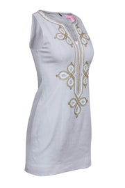 Current Boutique-Lilly Pulitzer - Grey Cotton Sheath Dress w/ Metallic Embroidery Sz 00