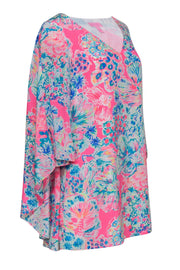 Current Boutique-Lilly Pulitzer - Hot Pink & Blue Fish & Coral Print Kaftan-Style Dress Sz 0