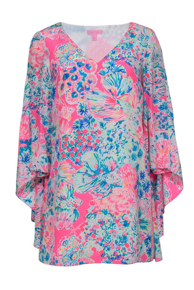 Current Boutique-Lilly Pulitzer - Hot Pink & Blue Fish & Coral Print Kaftan-Style Dress Sz 0