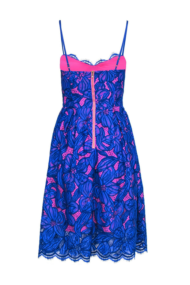 Current Boutique-Lilly Pulitzer - Hot Pink & Blue Lace Pleated Fit & Flare Dress Sz 00