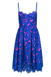 Current Boutique-Lilly Pulitzer - Hot Pink & Blue Lace Pleated Fit & Flare Dress Sz 00
