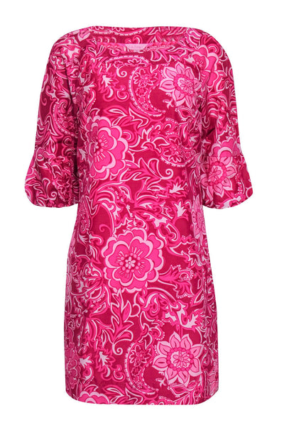 Current Boutique-Lilly Pulitzer - Hot Pink Paisley Floral Cotton & Silk Shift Dress Sz 8