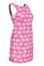 Current Boutique-Lilly Pulitzer - Hot Pink & White Elephant Print Sleeveless Sheath Dress w/ Bows Sz 2
