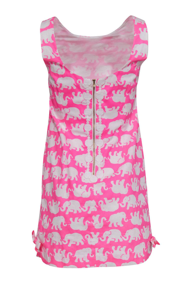 Current Boutique-Lilly Pulitzer - Hot Pink & White Elephant Print Sleeveless Sheath Dress w/ Bows Sz 2