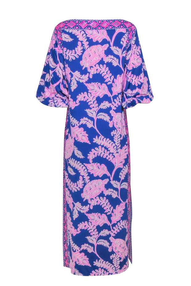Current Boutique-Lilly Pulitzer - Indigo & Pink Leaf & Turtle Print "Silvia" Maxi Dress Sz 2