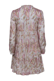 Current Boutique-Lilly Pulitzer - Ivory, Gold & Metallic Pink Floral Shift Dress w/ Puffed Sleeves Sz 0