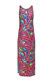Current Boutique-Lilly Pulitzer - Lime Green & Multicolor Paisley Print Maxi Dress w/ Beaded Neckline Sz 2
