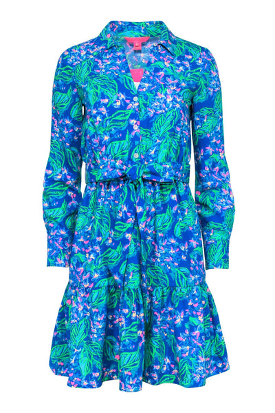 Current Boutique-Lilly Pulitzer – Long Sleeve Blue & Green Shirt Dress Sz 00