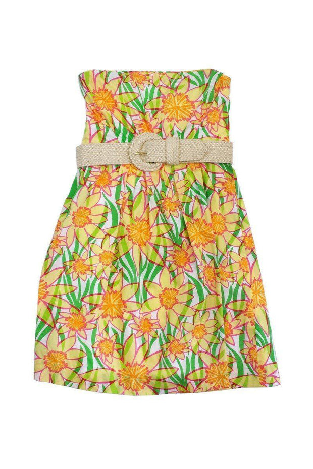 Current Boutique-Lilly Pulitzer - Multicolor Floral Print Cotton Strapless Dress Sz 0