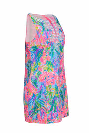 Current Boutique-Lilly Pulitzer - Multicolor Neon Coral Printed Shift Dress w/ Embroidered Front Sz 10