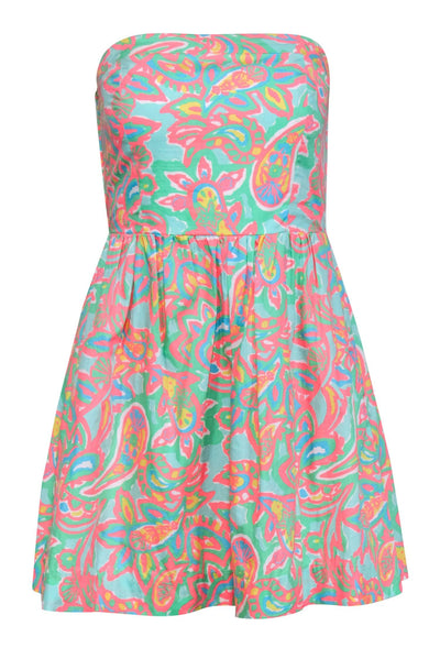 Current Boutique-Lilly Pulitzer - Multicolor Pastel Ocean Print Cotton Strapless Dress Sz XS