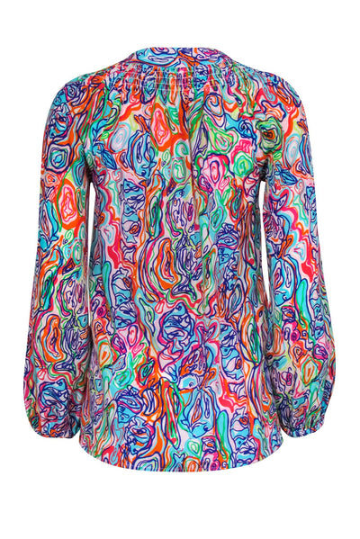 Current Boutique-Lilly Pulitzer - Multicolor Print Long Sleeve Silk Blouse Sz XXS