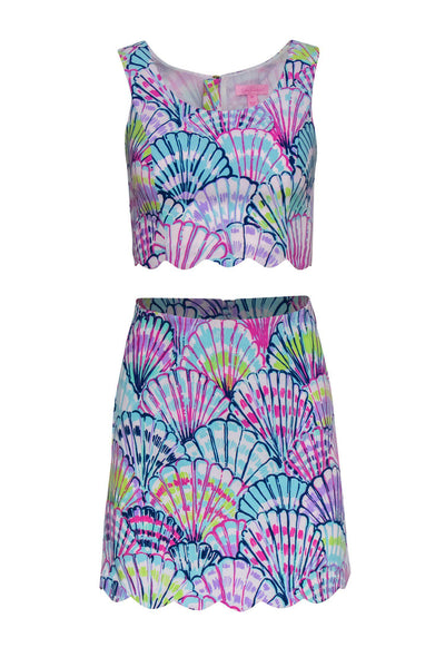 Current Boutique-Lilly Pulitzer - Multicolored Shell Print Cropped Tank & Skirt Set Sz 00