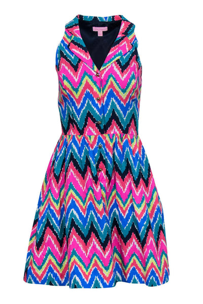 Current Boutique-Lilly Pulitzer - Multicolored Zig-Zag Collared Dress Sz 2