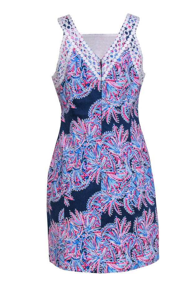 Current Boutique-Lilly Pulitzer - Navy, Blue & Pink Printed Embroidered "Makayla" Shift Dress Sz 8